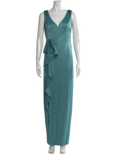 Pre-owned Marchesa Notte V-neck Long Dress In Blue