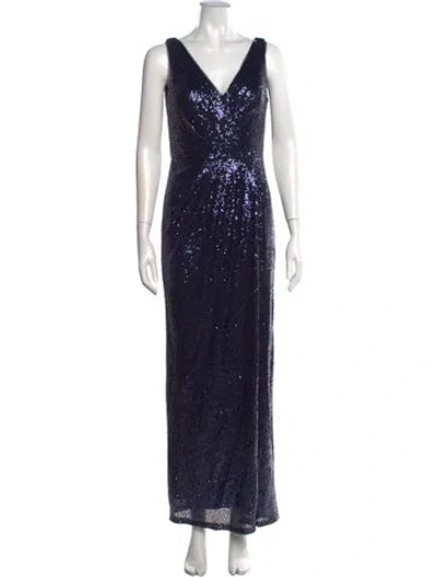Pre-owned Marchesa Notte V-neck Long Dress In Blue