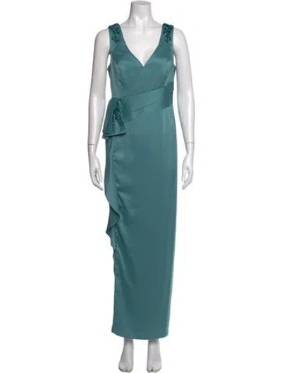 Pre-owned Marchesa Notte V-neck Long Dress In Blue