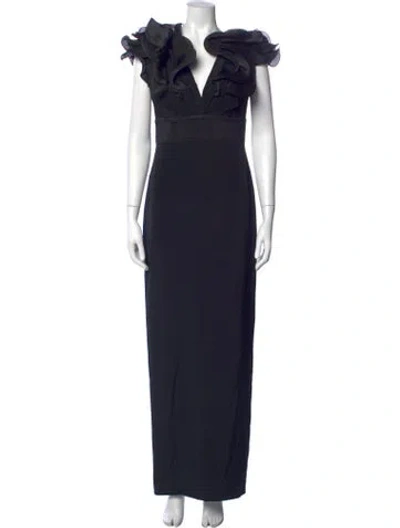 Pre-owned Marchesa Notte V-neck Long Dress In Blue