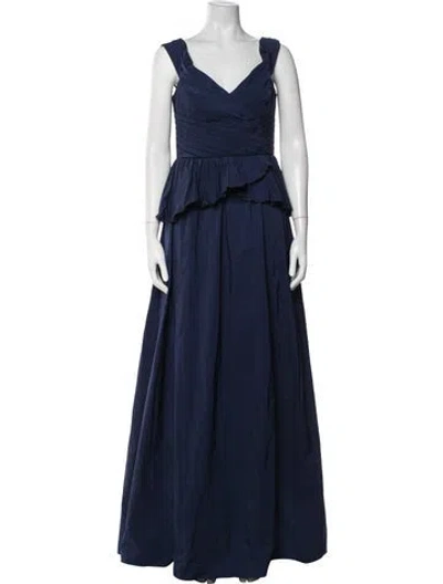 Pre-owned Marchesa Notte V-neck Long Dress In Blue