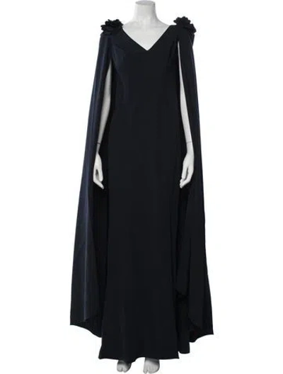 Pre-owned Marchesa Notte V-neck Long Dress In Blue