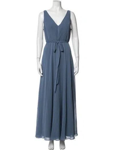 Pre-owned Marchesa Notte V-neck Long Dress In Blue