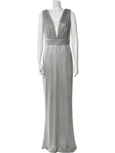 Pre-owned Marchesa Notte V-neck Long Dress In Gray