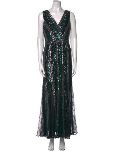 Pre-owned Marchesa Notte V-neck Long Dress In Multi