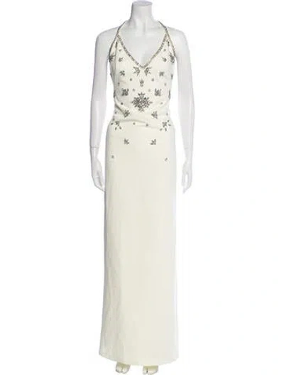 Pre-owned Marchesa Notte V-neck Long Dress In Neutral