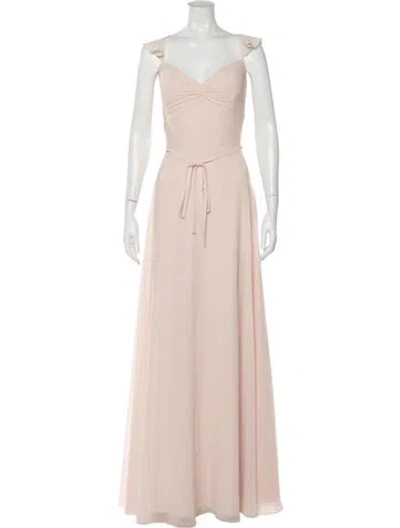 Pre-owned Marchesa Notte V-neck Long Dress In Neutral