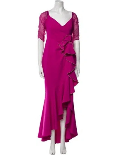 Pre-owned Marchesa Notte V-neck Long Dress In Pink