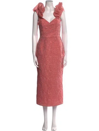 Pre-owned Marchesa Notte V-neck Long Dress In Pink