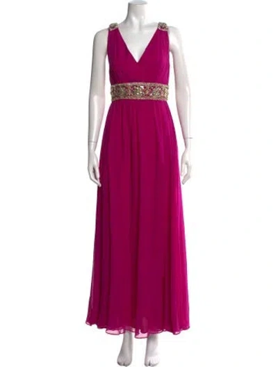 Pre-owned Marchesa Notte V-neck Long Dress In Pink