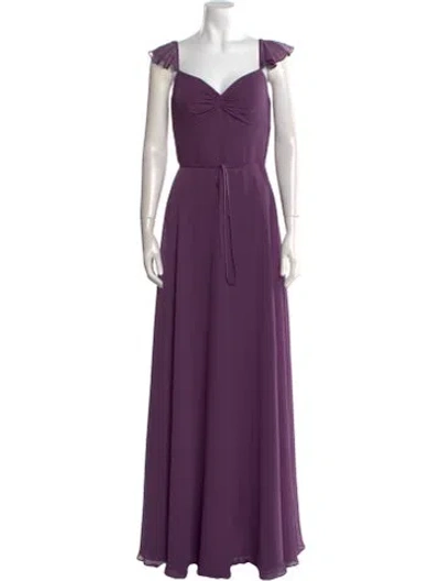 Pre-owned Marchesa Notte V-neck Long Dress In Purple