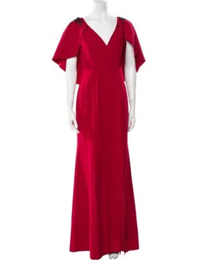 Pre-owned Marchesa Notte V-neck Long Dress In Red