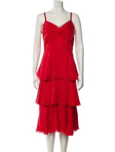 Pre-owned Marchesa Notte V-neck Long Dress In Red