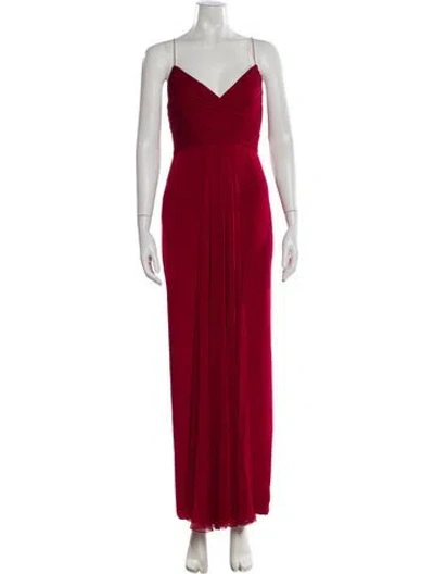 Pre-owned Marchesa Notte V-neck Long Dress In Red