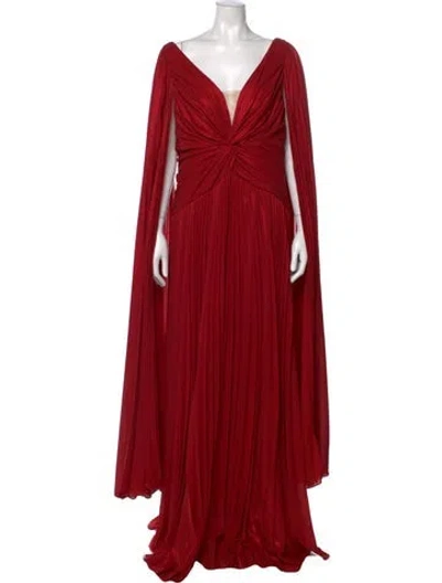 Pre-owned Marchesa Notte V-neck Long Dress In Red