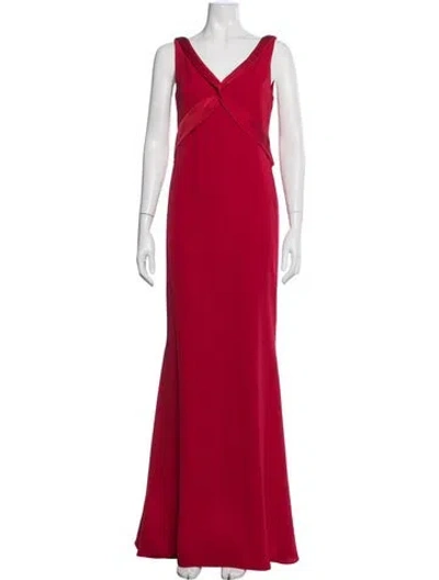 Pre-owned Marchesa Notte V-neck Long Dress In Red