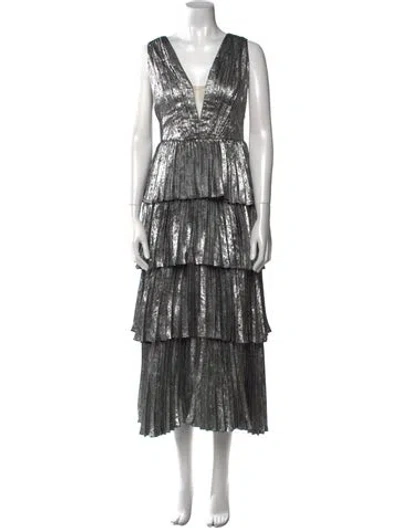 Pre-owned Marchesa Notte V-neck Long Dress In Silver