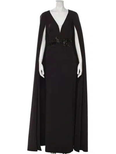 Pre-owned Marchesa Notte V-neck Long Dress W/ Tags In Black