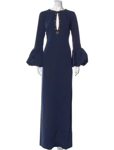 Pre-owned Marchesa Notte V-neck Long Dress W/ Tags In Blue