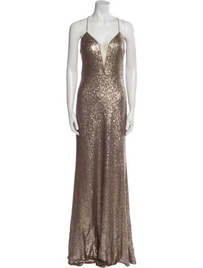Pre-owned Marchesa Notte V-neck Long Dress W/ Tags In Neutral