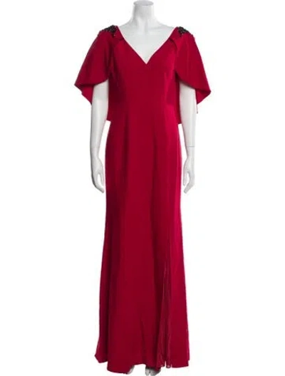 Pre-owned Marchesa Notte V-neck Long Dress W/ Tags In Red