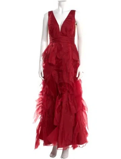 Pre-owned Marchesa Notte V-neck Long Dress W/ Tags In Red