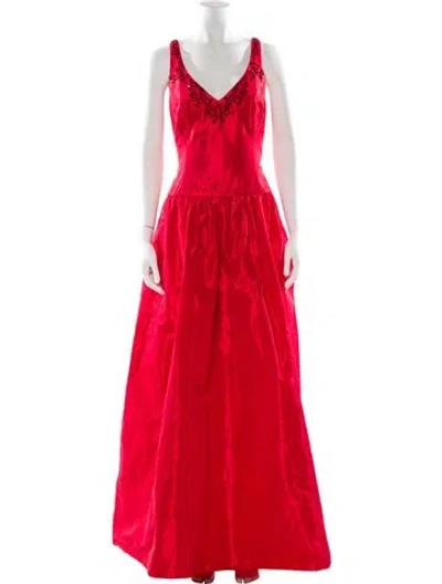 Pre-owned Marchesa Notte V-neck Long Dress W/ Tags In Red
