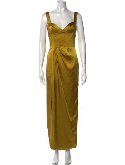 Pre-owned Marchesa Notte V-neck Long Dress In Yellow