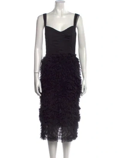 Pre-owned Marchesa Notte V-neck Midi Length Dress In Black