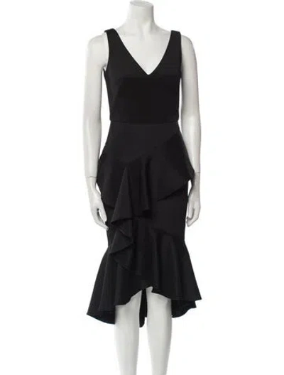 Pre-owned Marchesa Notte V-neck Midi Length Dress In Black