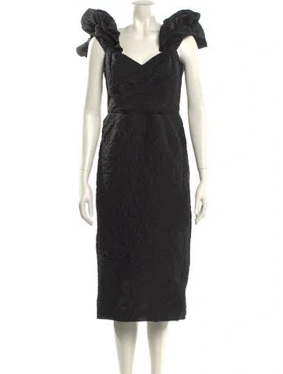 Pre-owned Marchesa Notte V-neck Midi Length Dress In Black