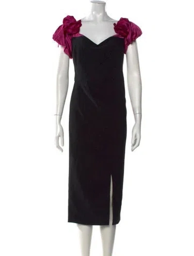 Pre-owned Marchesa Notte V-neck Midi Length Dress In Black