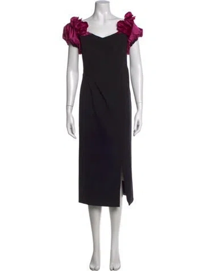 Pre-owned Marchesa Notte V-neck Midi Length Dress In Black