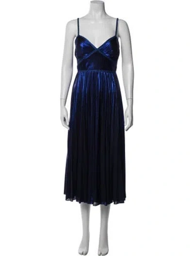 Pre-owned Marchesa Notte V-neck Midi Length Dress In Blue