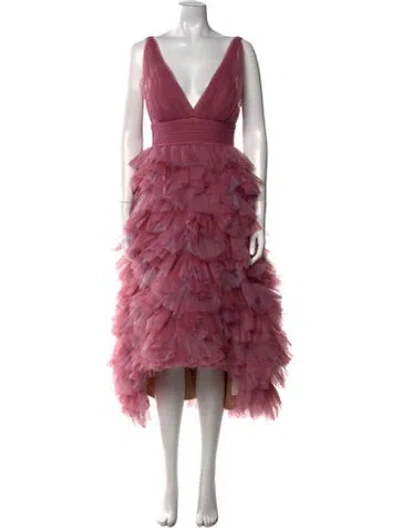 Pre-owned Marchesa Notte V-neck Midi Length Dress In Pink