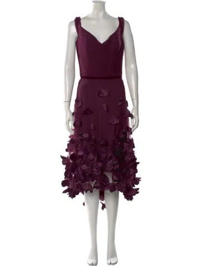 Pre-owned Marchesa Notte V-neck Midi Length Dress In Purple