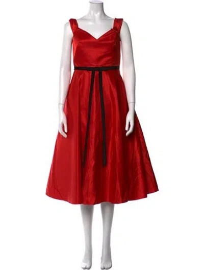 Pre-owned Marchesa Notte V-neck Midi Length Dress In Red