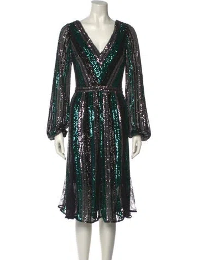 Pre-owned Marchesa Notte V-neck Midi Length Dress W/ Tags In Black