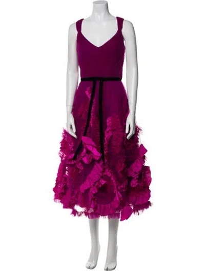 Pre-owned Marchesa Notte V-neck Midi Length Dress W/ Tags In Purple