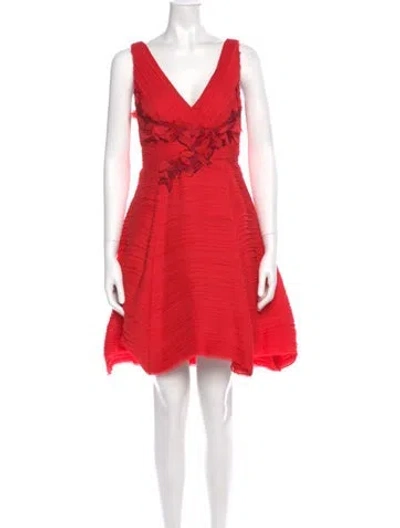 Pre-owned Marchesa Notte V-neck Mini Dress In Red