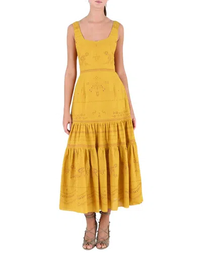 Marchesa Notte Voile Tiered Maxi Dress In Yellow