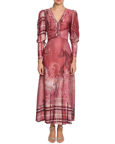 Marchesa Notte Wild Heart Tartan Printed Midi Dress In Brown