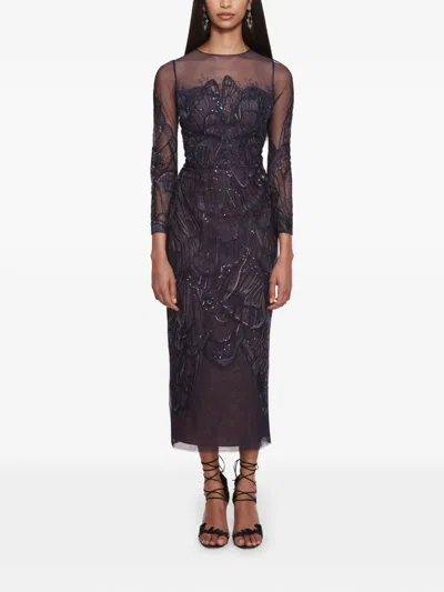 Marchesa Notte Winged Symphony Midi Dress In Black