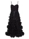 MARCHESA NOTTE WOMEN'S 3D ROSE-EMBELLISHED TULLE COCKTAIL GOWN
