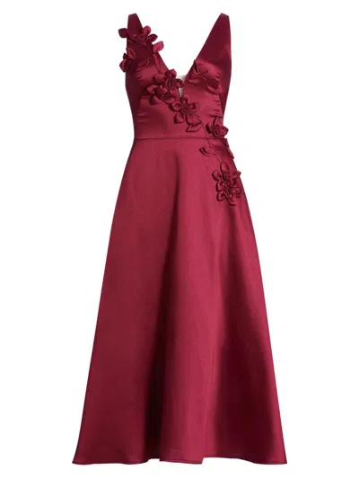 Marchesa Notte Women's Flower Appliqué Cocktail Dress In Burgundy