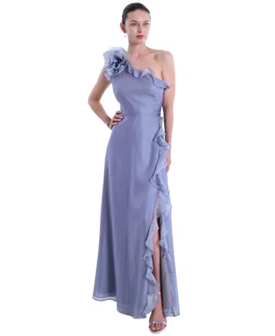 Marchesa Notte Women's One-shoulder Side Slit Gown In Blue