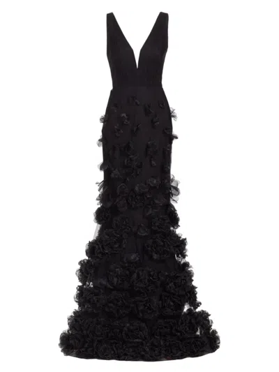 Marchesa Notte Women's Rosette Appliqué Mermaid Gown In Black
