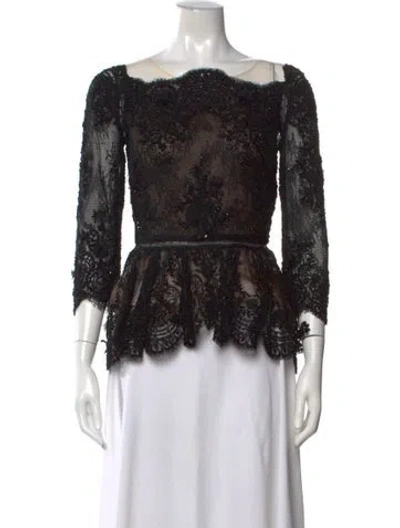 Pre-owned Marchesa Nylon Lace Pattern Blouse In Black