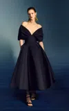 Marchesa Off-the-shoulder Faille Corset Midi Dress In Black