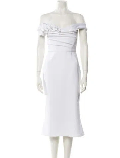 Pre-owned Marchesa Off-the-shoulder Knee-length Dress In White